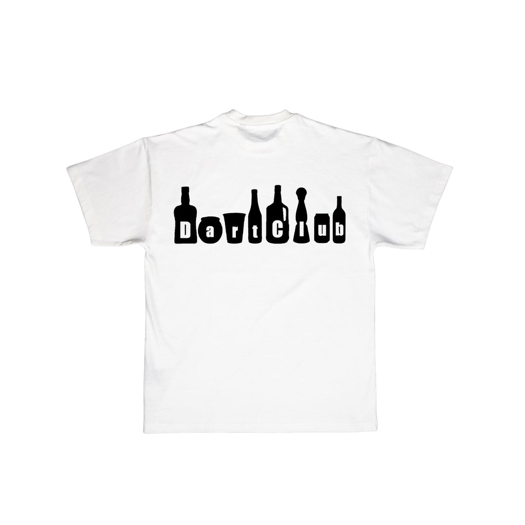 DartClub Assorted Drinks Tee in white - graphic close-up