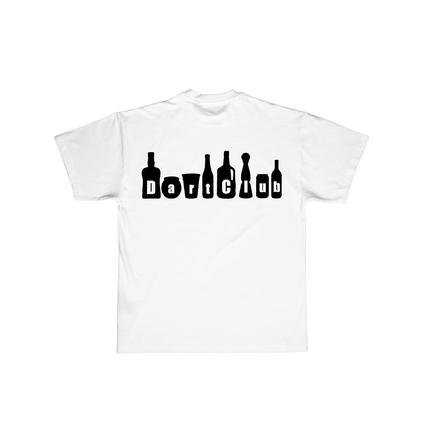 DartClub Assorted Drinks Tee in white - graphic close-up