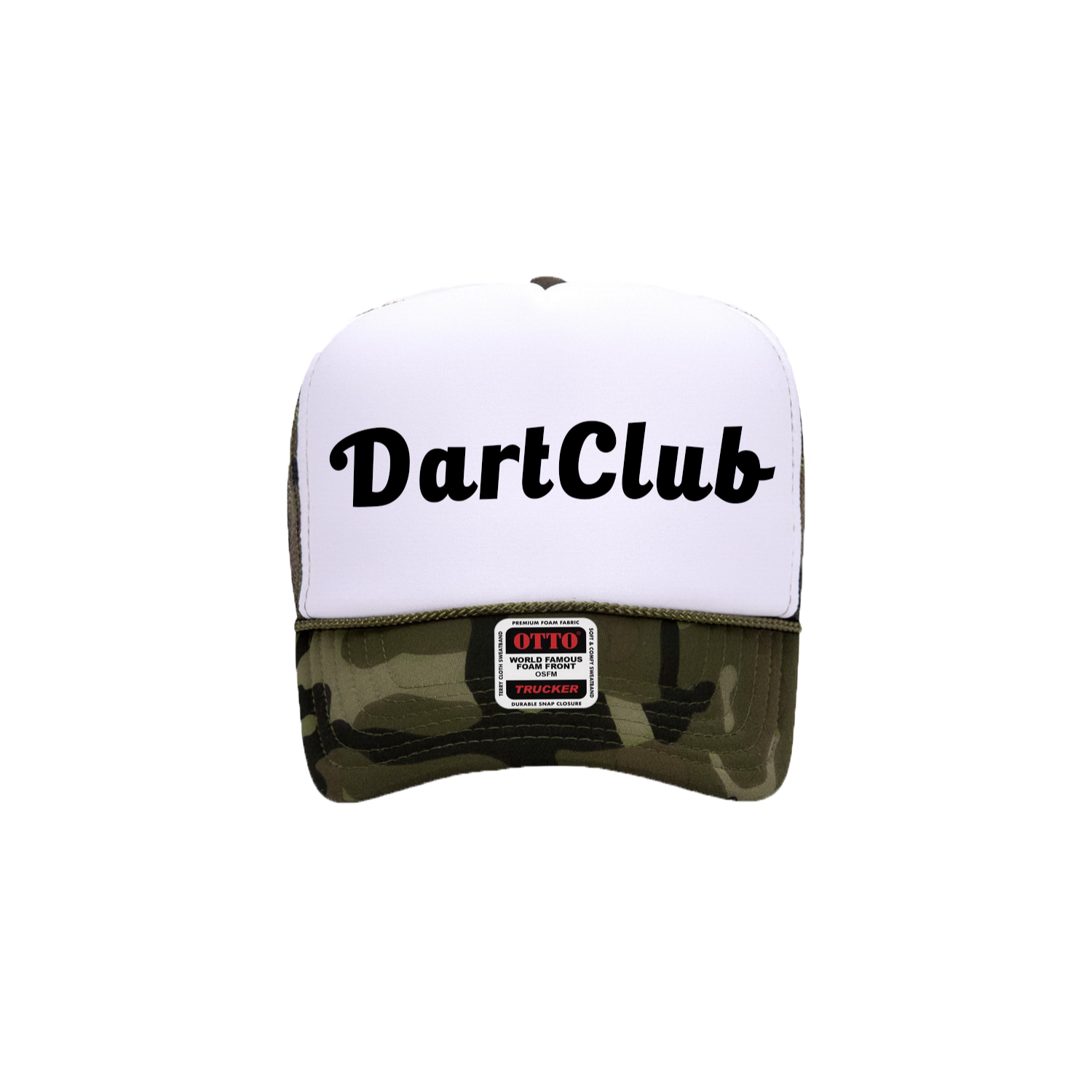 DartClub Trucker Hat in white - front view